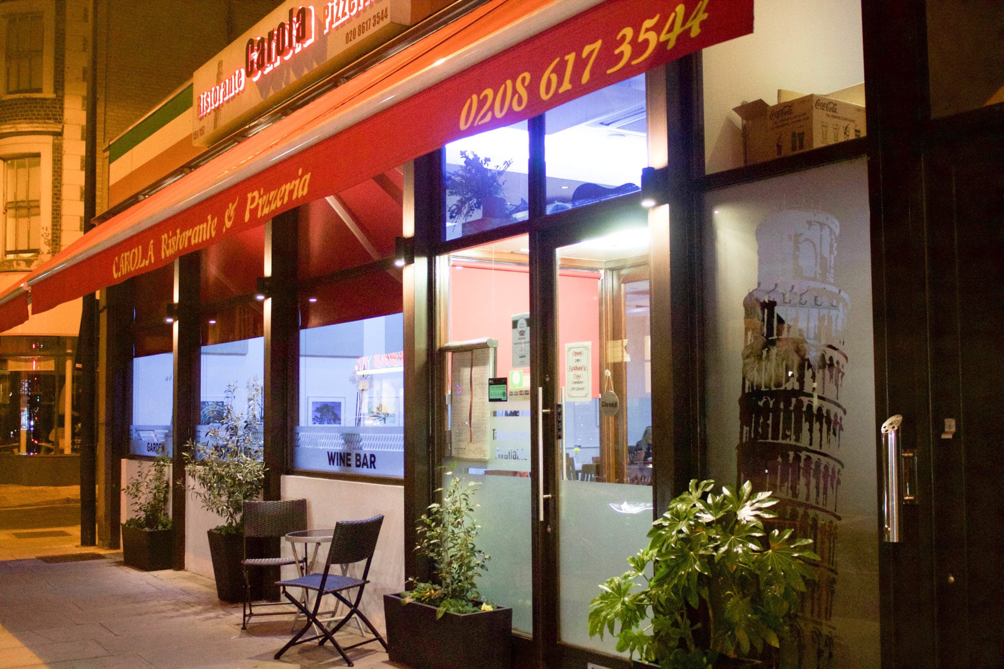 Outside view of carola ristorante restaurant in blackhealth, london